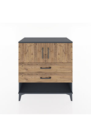 Hyperion Şifonyer 2 Raflı 2 Çekmeceli 2 Kapaklı 88x44x96 Antrasit-Çam