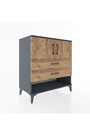 Hyperion Şifonyer 2 Raflı 2 Çekmeceli 2 Kapaklı 88x44x96 Antrasit-Çam