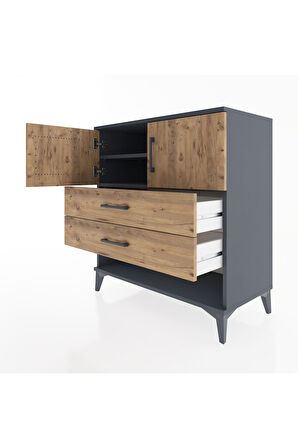 Hyperion Şifonyer 2 Raflı 2 Çekmeceli 2 Kapaklı 88x44x96 Antrasit-Çam