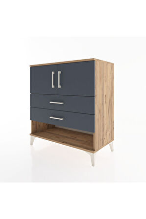 Hyperion Şifonyer 2 Raflı 2 Çekmeceli 2 Kapaklı 88x44x96 Çam-Antrasit