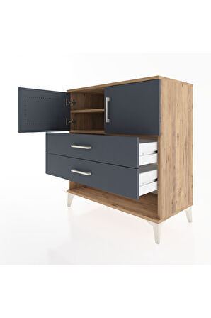 Hyperion Şifonyer 2 Raflı 2 Çekmeceli 2 Kapaklı 88x44x96 Çam-Antrasit