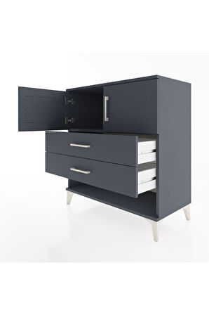 Hyperion Şifonyer Tek Raflı 2 Çekmeceli 2 Kapaklı 88x44x96 Antrasit-Antrasit