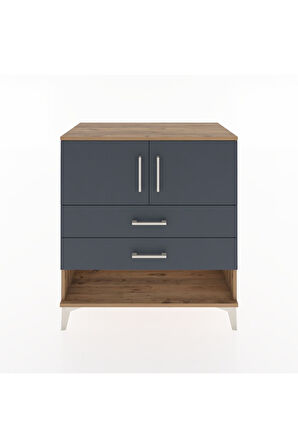 Hyperion Şifonyer Tek Raflı 2 Çekmeceli 2 Kapaklı 88x44x96 Çam-Antrasit