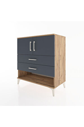 Hyperion Şifonyer Tek Raflı 2 Çekmeceli 2 Kapaklı 88x44x96 Çam-Antrasit