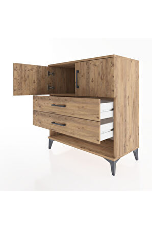 Hyperion Şifonyer Tek Raflı 2 Çekmeceli 2 Kapaklı 88x44x96 Çam-Çam