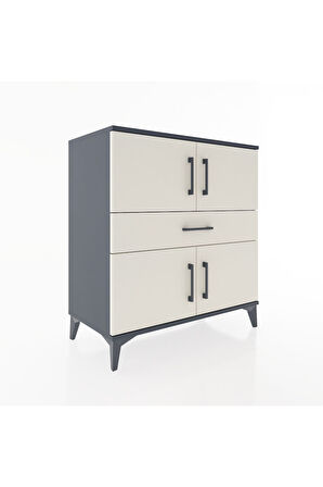 Hyperion Şifonyer 3 Raflı Tek Çekmeceli 4 Kapaklı 88x44x96 Antrasit-Aytaşı