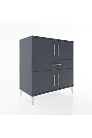 Hyperion Şifonyer 3 Raflı Tek Çekmeceli 4 Kapaklı 88x44x96 Antrasit-Antrasit