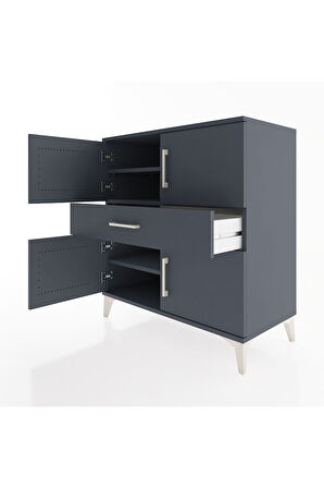 Hyperion Şifonyer 3 Raflı Tek Çekmeceli 4 Kapaklı 88x44x96 Antrasit-Antrasit