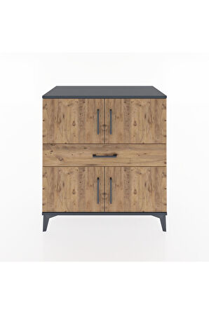 Hyperion Şifonyer 3 Raflı Tek Çekmeceli 4 Kapaklı 88x44x96 Antrasit-Çam