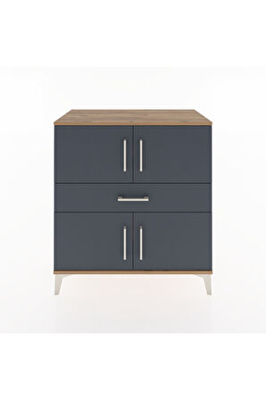 Hyperion Şifonyer 3 Raflı Tek Çekmeceli 4 Kapaklı 88x44x96 Çam-Antrasit