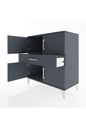 Hyperion Şifonyer Tek Raflı Tek Çekmeceli 4 Kapaklı 88x44x96 Antrasit-Antrasit