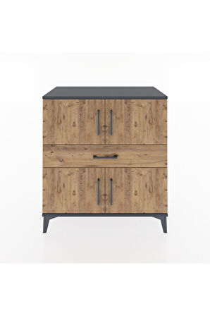 Hyperion Şifonyer Tek Raflı Tek Çekmeceli 4 Kapaklı 88x44x96 Antrasit-Çam