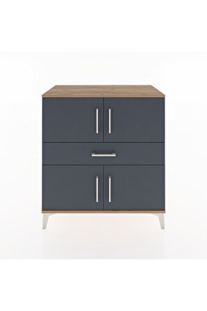 Hyperion Şifonyer Tek Raflı Tek Çekmeceli 4 Kapaklı 88x44x96 Çam-Antrasit