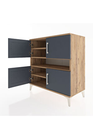 Hyperion Şifonyer 5 Raflı 4 Kapaklı 88x44x96 Çam-Antrasit