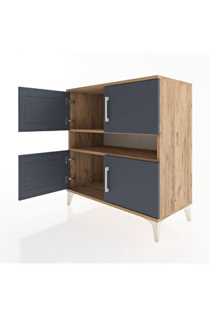 Hyperion Şifonyer 2 Raflı 4 Kapaklı 88x44x96 Çam-Antrasit