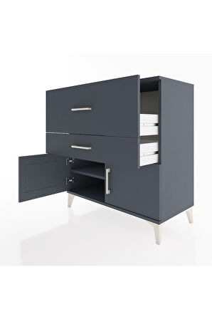 Hyperion Şifonyer Tek Raflı 2 Çekmeceli 2 Kapaklı 88x44x96 Antrasit-Antrasit