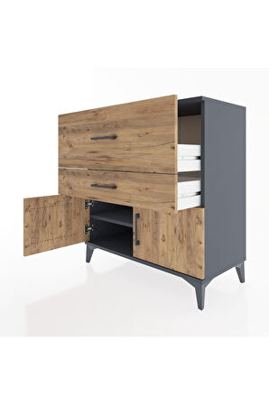 Hyperion Şifonyer Tek Raflı 2 Çekmeceli 2 Kapaklı 88x44x96 Antrasit-Çam