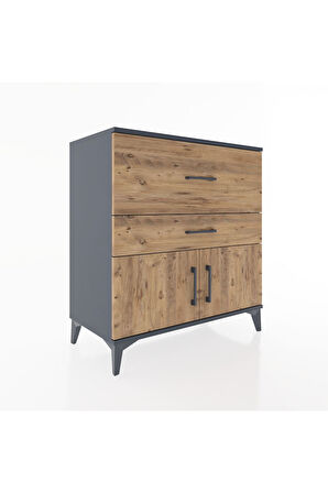 Hyperion Şifonyer 2 Çekmeceli 2 Kapaklı 88x44x96 Antrasit-Çam