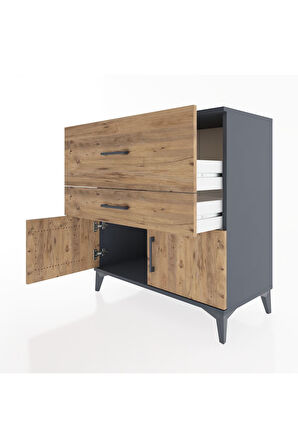 Hyperion Şifonyer 2 Çekmeceli 2 Kapaklı 88x44x96 Antrasit-Çam