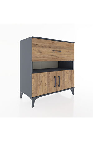 Hyperion Şifonyer 2 Raflı Tek Çekmeceli 2 Kapaklı 88x44x96 Antrasit-Çam