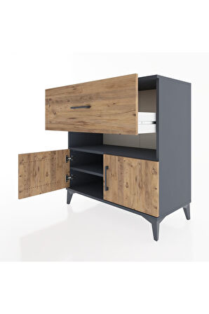 Hyperion Şifonyer 2 Raflı Tek Çekmeceli 2 Kapaklı 88x44x96 Antrasit-Çam