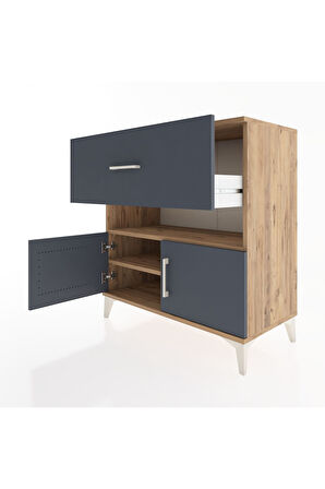 Hyperion Şifonyer 2 Raflı Tek Çekmeceli 2 Kapaklı 88x44x96 Çam-Antrasit