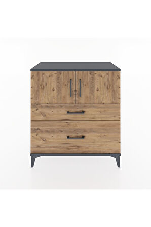 Hyperion Şifonyer 2 Raflı 2 Çekmeceli 2 Kapaklı 88x44x96 Antrasit-Çam