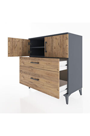 Hyperion Şifonyer 2 Raflı 2 Çekmeceli 2 Kapaklı 88x44x96 Antrasit-Çam