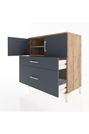 Hyperion Şifonyer 2 Raflı 2 Çekmeceli 2 Kapaklı 88x44x96 Çam-Antrasit