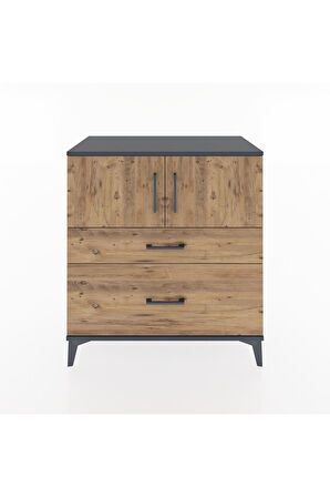 Hyperion Şifonyer Tek Raflı 2 Çekmeceli 2 Kapaklı 88x44x96 Antrasit-Çam