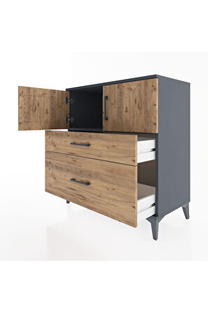 Hyperion Şifonyer Tek Raflı 2 Çekmeceli 2 Kapaklı 88x44x96 Antrasit-Çam