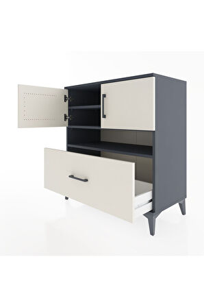 Hyperion Şifonyer 3 Raflı Tek Çekmeceli 2 Kapaklı 88x44x96 Antrasit-Aytaşı