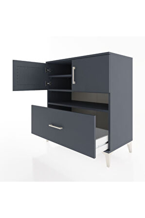 Hyperion Şifonyer 3 Raflı Tek Çekmeceli 2 Kapaklı 88x44x96 Antrasit-Antrasit