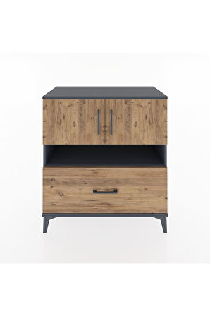 Hyperion Şifonyer 3 Raflı Tek Çekmeceli 2 Kapaklı 88x44x96 Antrasit-Çam