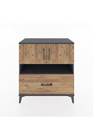 Hyperion Şifonyer 2 Raflı Tek Çekmeceli 2 Kapaklı 88x44x96 Antrasit-Çam