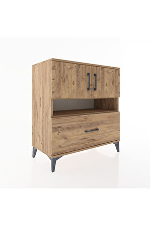 Hyperion Şifonyer 2 Raflı Tek Çekmeceli 2 Kapaklı 88x44x96 Çam-Çam
