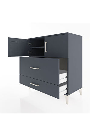 Hyperion Şifonyer 2 Raflı 2 Çekmeceli 2 Kapaklı 88x44x96 Antrasit-Antrasit