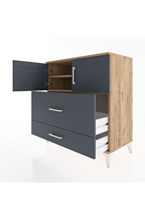 Hyperion Şifonyer 2 Raflı 2 Çekmeceli 2 Kapaklı 88x44x96 Çam-Antrasit