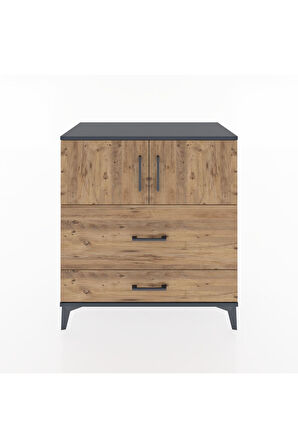 Hyperion Şifonyer Tek Raflı 2 Çekmeceli 2 Kapaklı 88x44x96 Antrasit-Çam