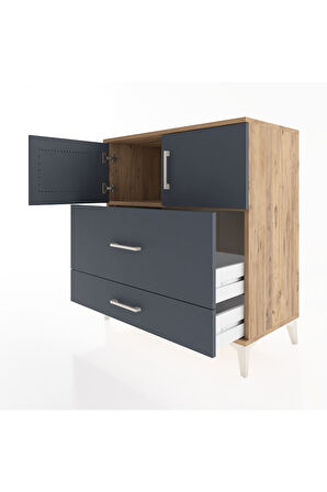 Hyperion Şifonyer Tek Raflı 2 Çekmeceli 2 Kapaklı 88x44x96 Çam-Antrasit