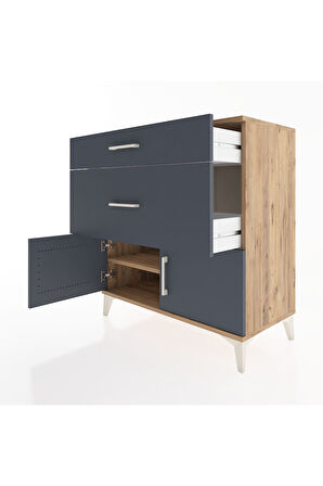 Hyperion Şifonyer Tek Raflı 2 Çekmeceli 2 Kapaklı 88x44x96 Çam-Antrasit