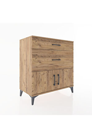 Hyperion Şifonyer Tek Raflı 2 Çekmeceli 2 Kapaklı 88x44x96 Çam-Çam