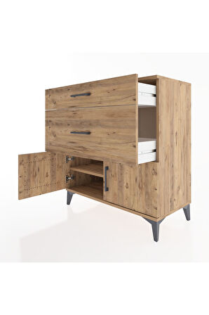 Hyperion Şifonyer Tek Raflı 2 Çekmeceli 2 Kapaklı 88x44x96 Çam-Çam