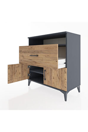 Hyperion Şifonyer 2 Raflı Tek Çekmeceli 2 Kapaklı 88x44x96 Antrasit-Çam