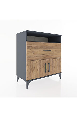 Hyperion Şifonyer Tek Raflı Tek Çekmeceli 2 Kapaklı 88x44x96 Antrasit-Çam