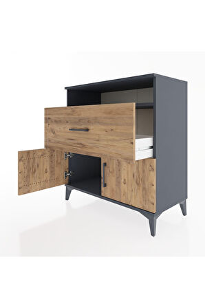 Hyperion Şifonyer Tek Raflı Tek Çekmeceli 2 Kapaklı 88x44x96 Antrasit-Çam