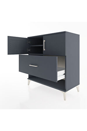 Hyperion Şifonyer 2 Raflı Tek Çekmeceli 2 Kapaklı 88x44x96 Antrasit-Antrasit