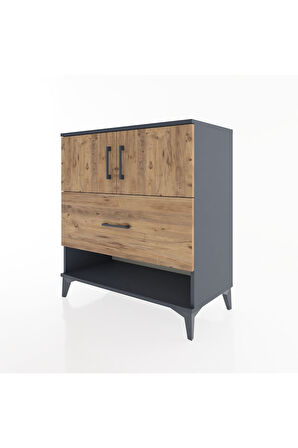 Hyperion Şifonyer 2 Raflı Tek Çekmeceli 2 Kapaklı 88x44x96 Antrasit-Çam