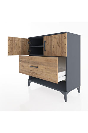 Hyperion Şifonyer 2 Raflı Tek Çekmeceli 2 Kapaklı 88x44x96 Antrasit-Çam