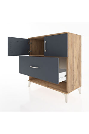 Hyperion Şifonyer Tek Raflı Tek Çekmeceli 2 Kapaklı 88x44x96 Çam-Antrasit